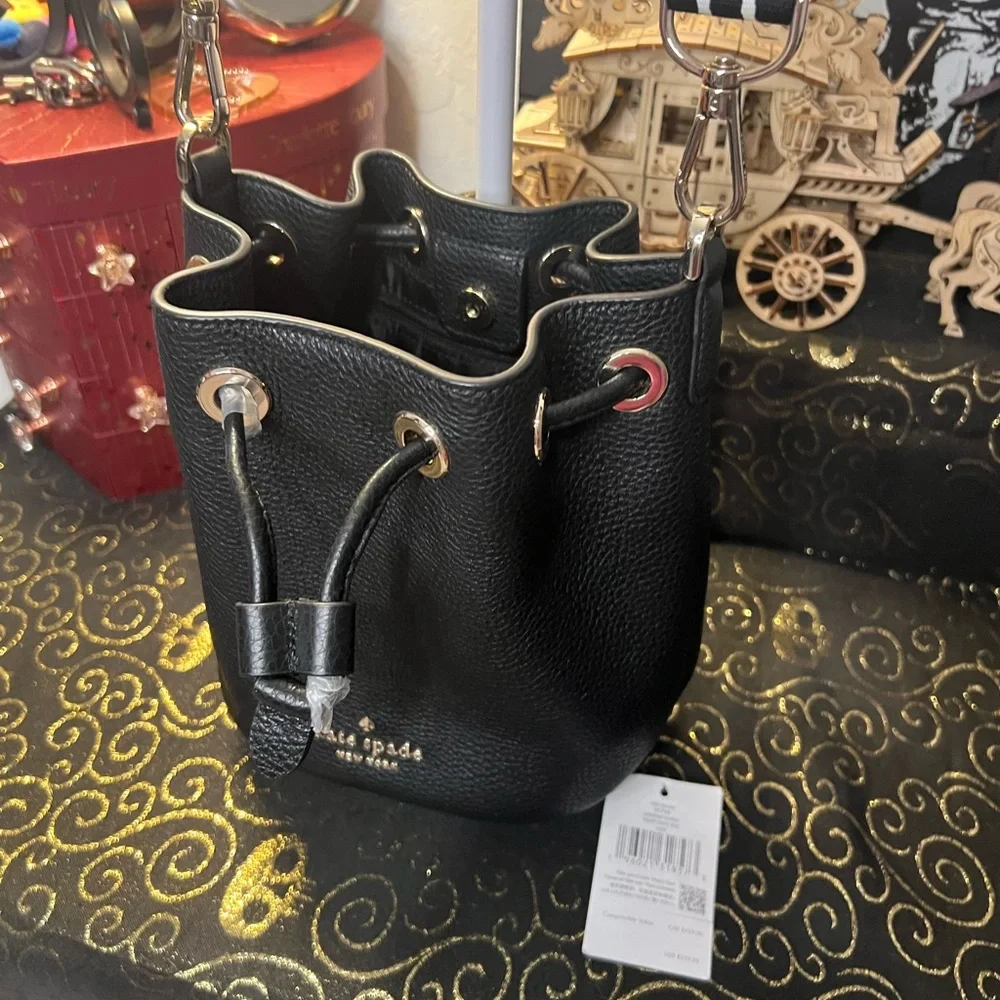 Kate Spade Rosie black pebbled leather mini bucket bag KC740